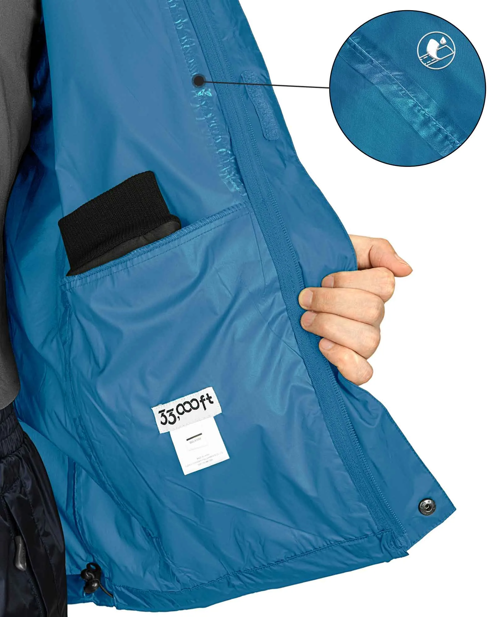 0.70 lbs 5000mm W/P Index 5000 Level Breathable Men's Packable Rain Shell Jacket with 4 Pockets