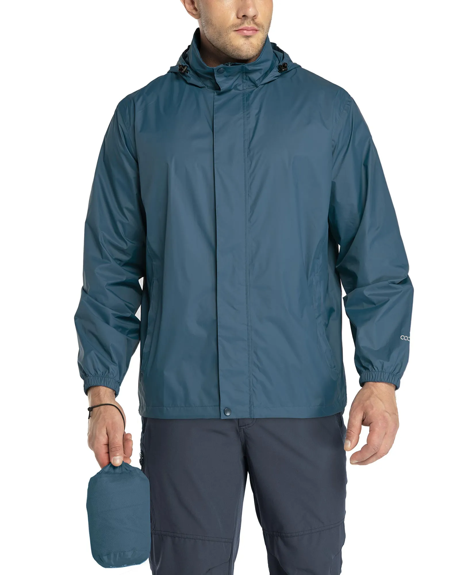 0.70 lbs 5000mm W/P Index 5000 Level Breathable Men's Packable Rain Shell Jacket with 4 Pockets