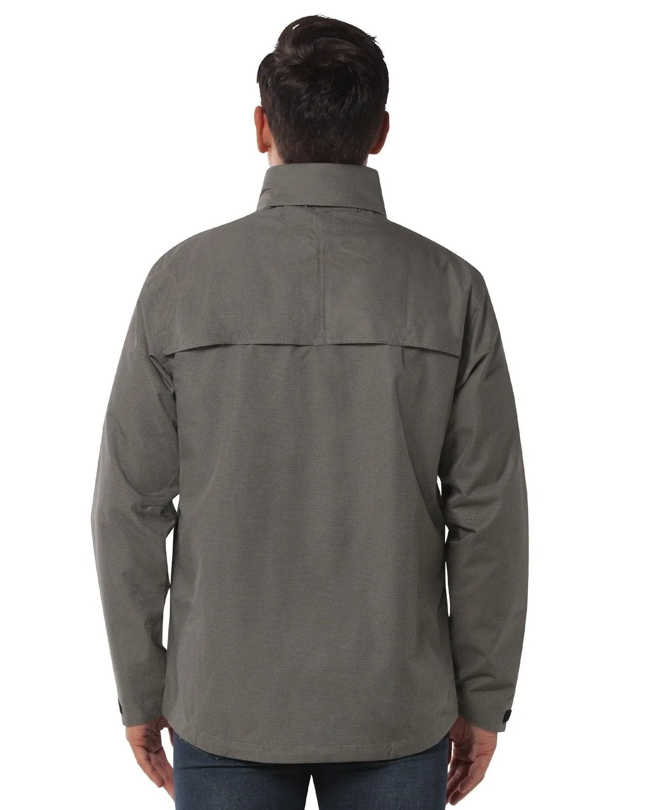 10000mm W/P Index 5000 Level Breathable Men's Stow-away Hood Rain Jacket with 2 Multi Pockets