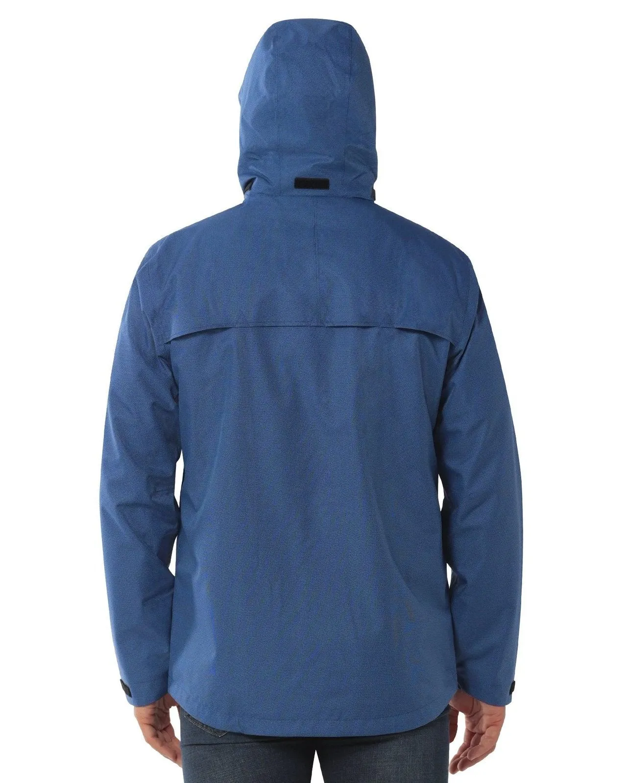 10000mm W/P Index 5000 Level Breathable Men's Stow-away Hood Rain Jacket with 2 Multi Pockets