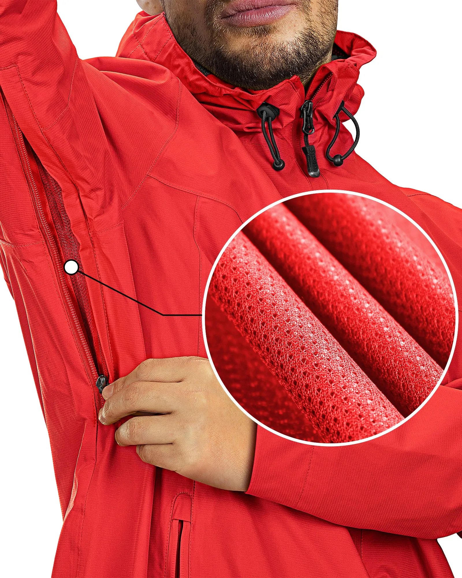 1.39 lbs 10000mm W/P Index 10000 Level Breathable Men's Packable Rain Jacket with 4 Multi Pockets