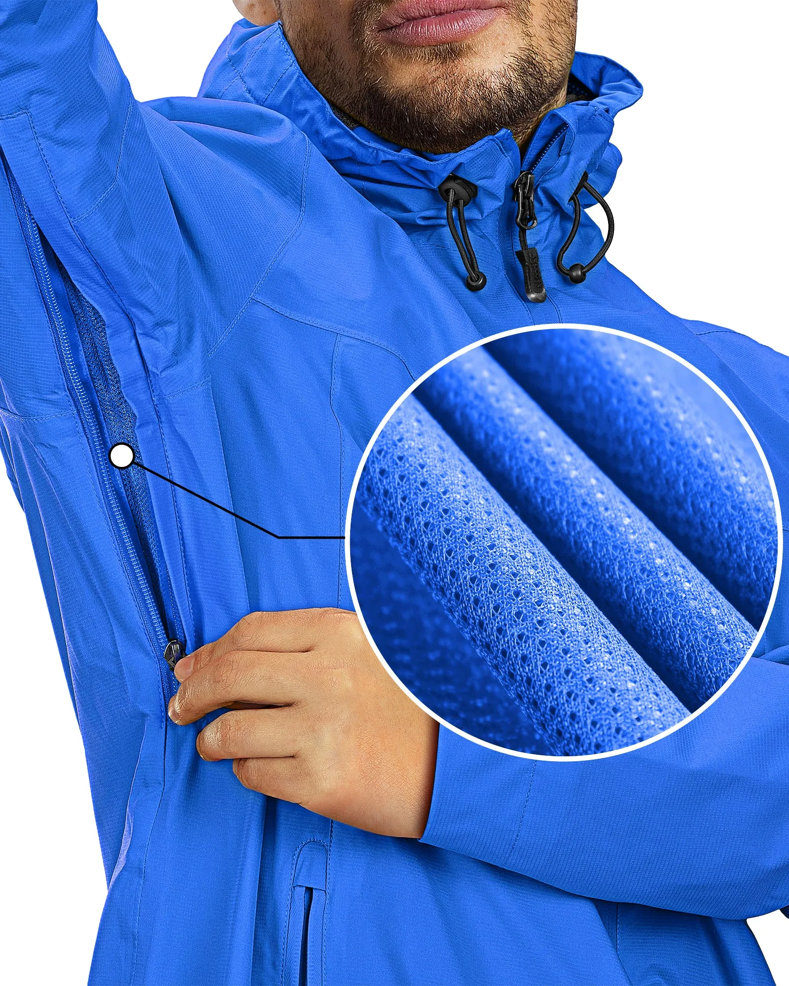 1.39 lbs 10000mm W/P Index 10000 Level Breathable Men's Packable Rain Jacket with 4 Multi Pockets