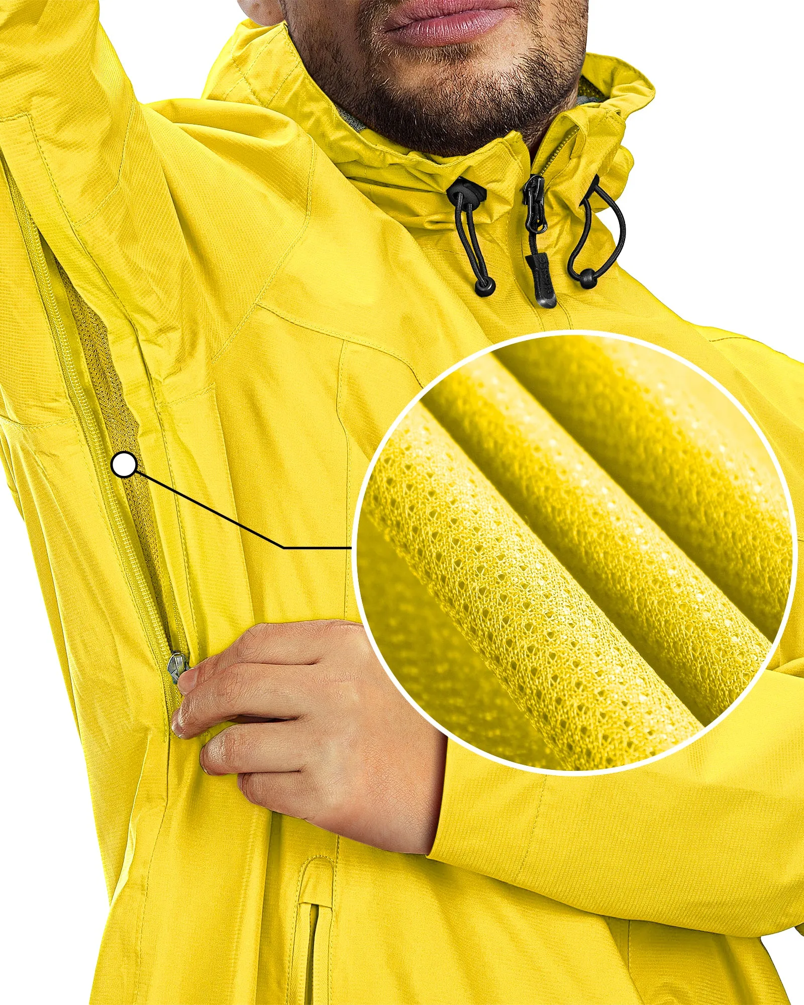 1.39 lbs 10000mm W/P Index 10000 Level Breathable Men's Packable Rain Jacket with 4 Multi Pockets