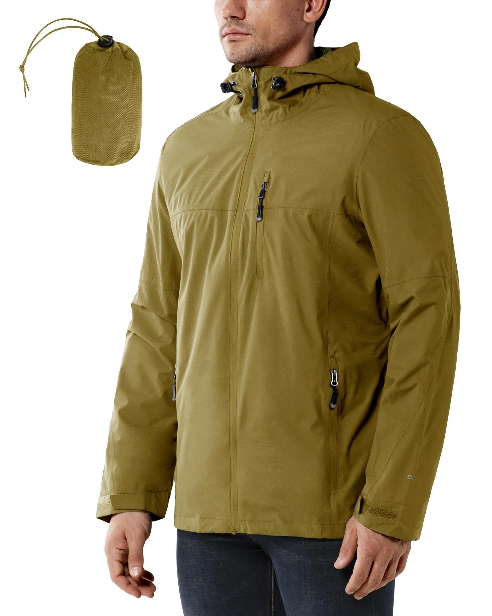 1.39 lbs 10000mm W/P Index 10000 Level Breathable Men's Packable Rain Jacket with 4 Multi Pockets