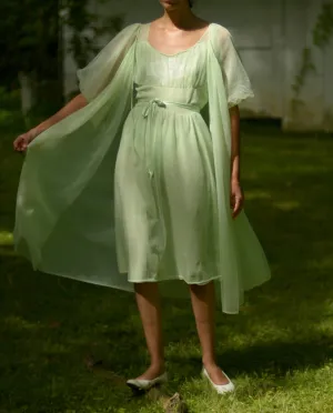 1950s pale mint chiffon peignoir set