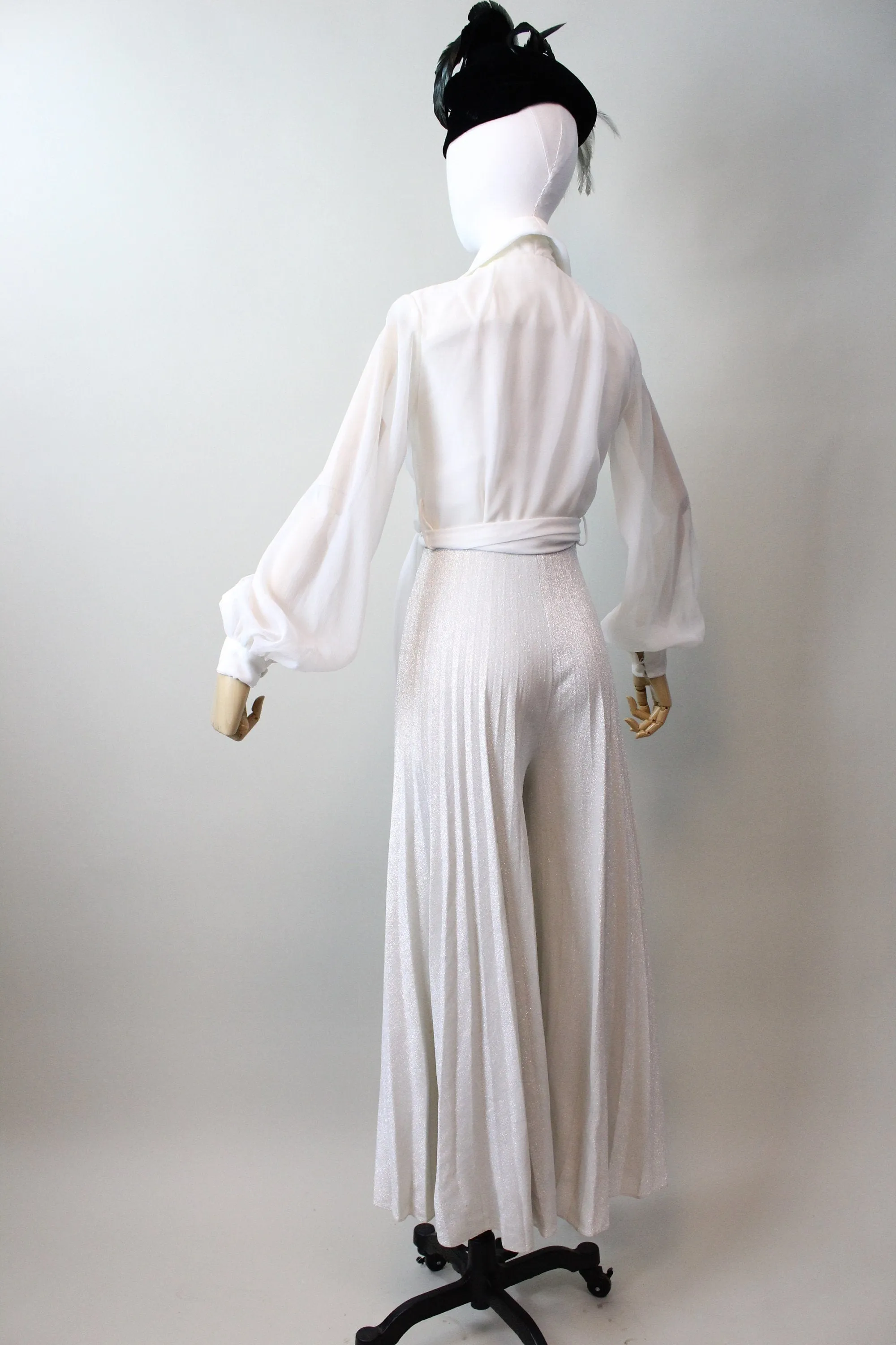 1960s SILVER LUREX jumpsuit PALAZZO xs | new fall