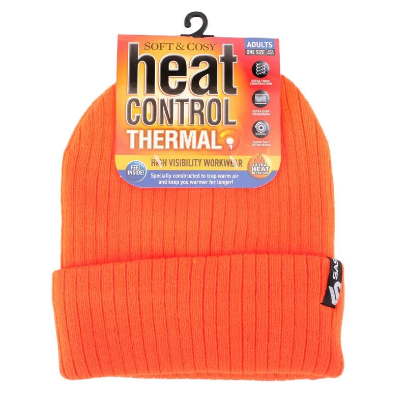 Adult Fluro Beanie Heat Control Thermal Lined Workwear Rolled Cuff Hi-Vis