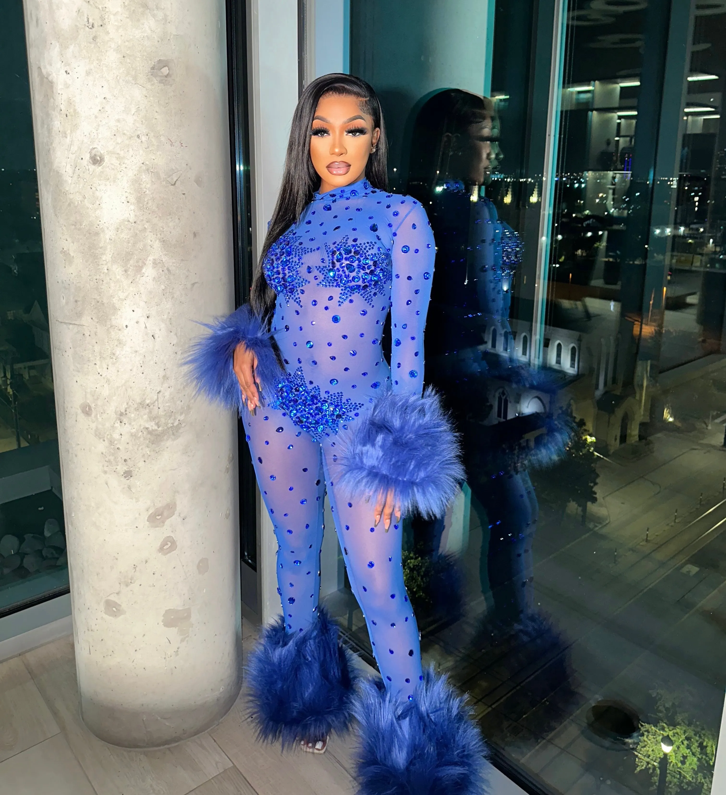 Allegra Blue Rhinestone Jumpsuit Pre-Order