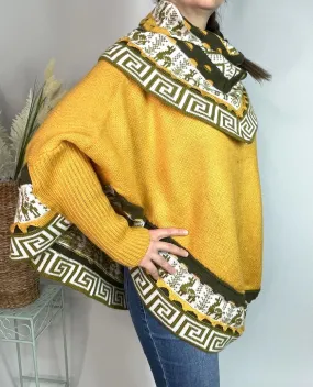 Alpaca Blend Knitted Turtleneck Poncho Cape, Bolivia/Peru