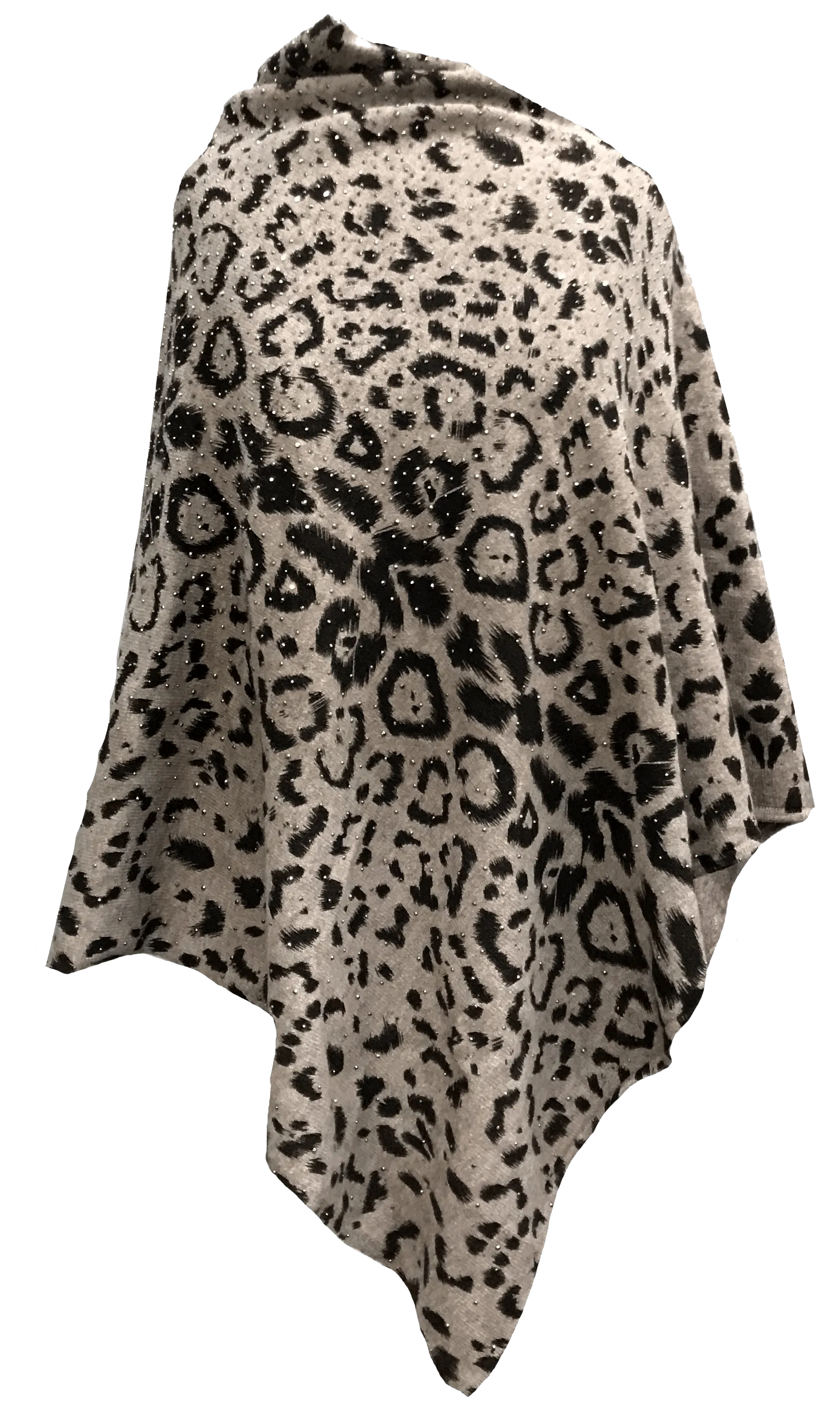 Animal Print Poncho with Embellishments and Fur Trim- Leopard