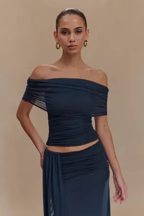 Arna Off Shoulder Mesh Crop Top - Midnight Blue