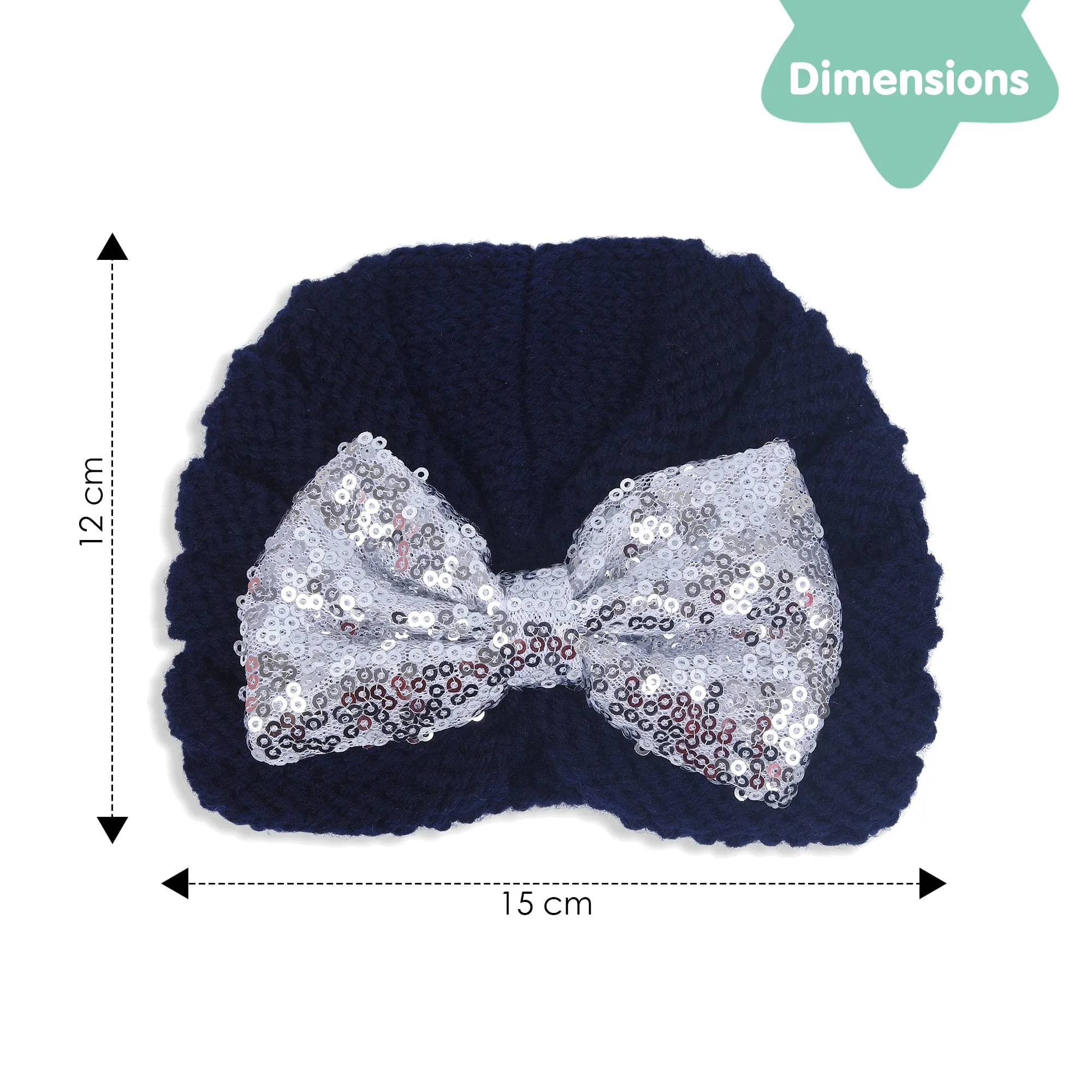 Baby Moo Partywear Bow Knitted Turban Woolen Cap - Navy Blue