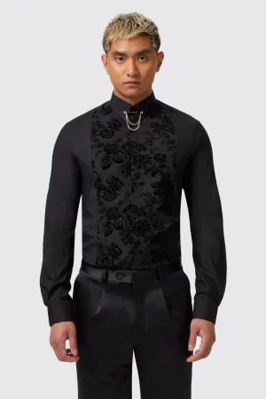 Barilla Slim Fit Black Flocked Floral Shirt