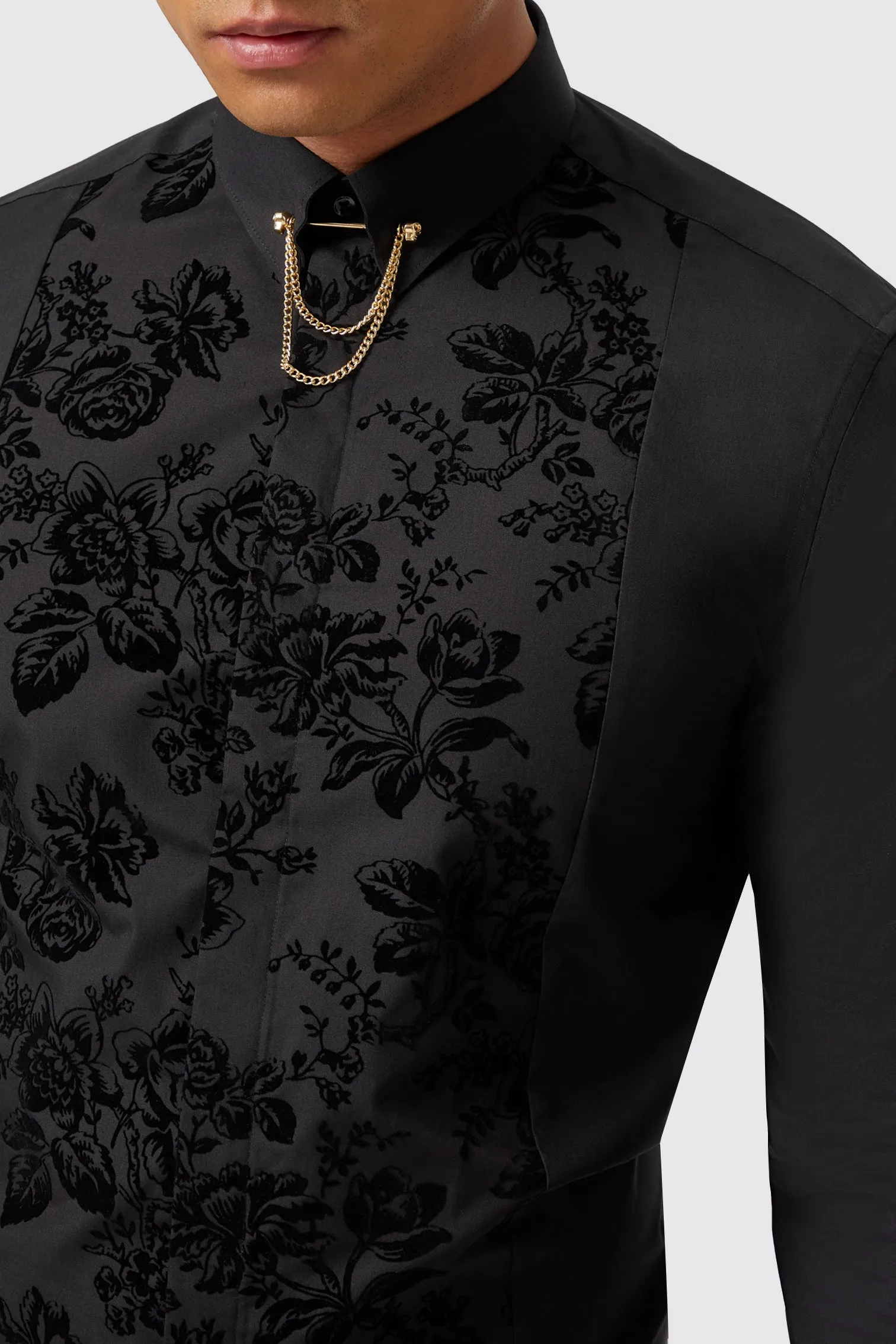 Barilla Slim Fit Black Flocked Floral Shirt