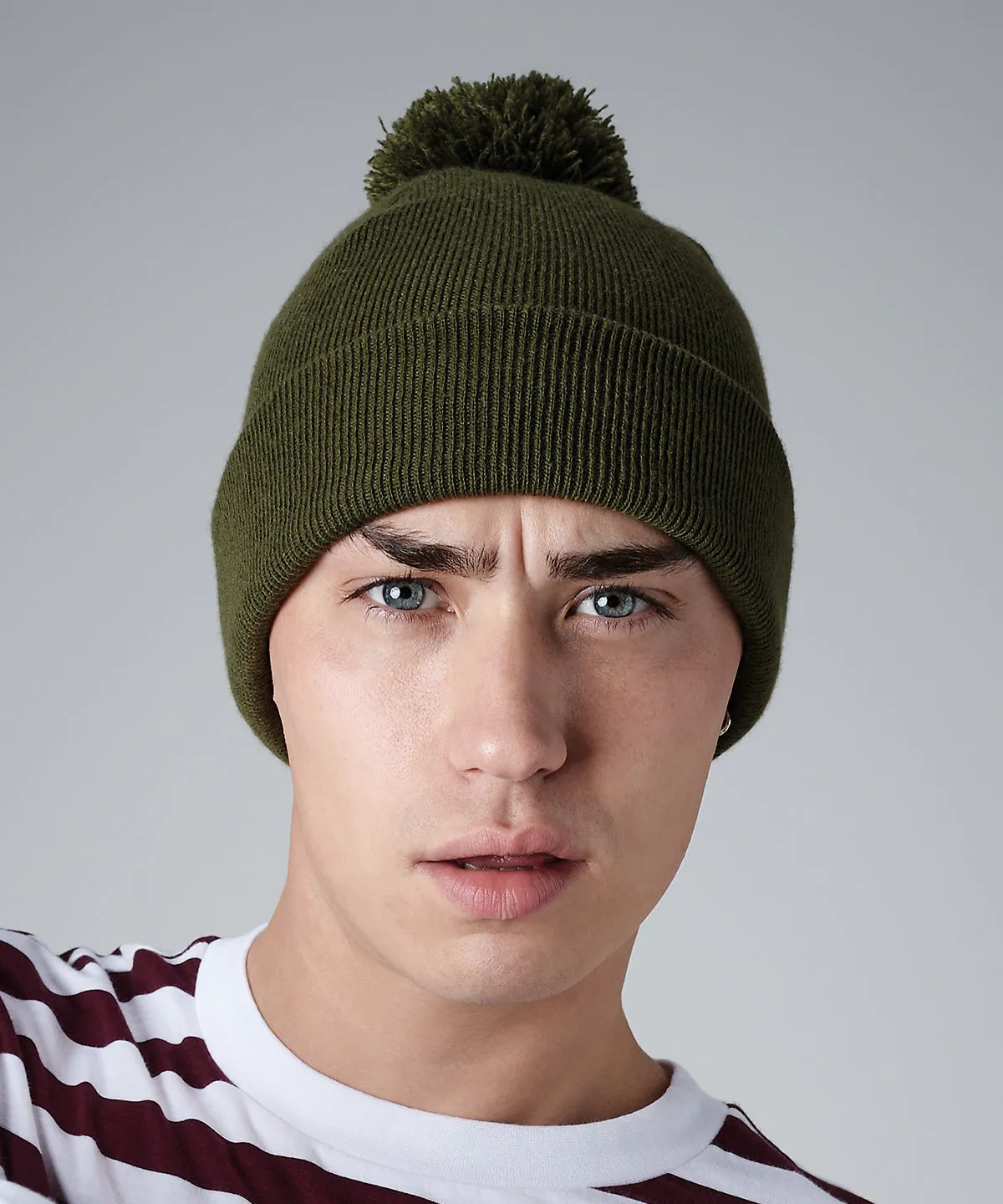 BC426 Pom Pom Beanie with Front Logo