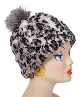 Beanie Hat, Reversible - Luxury Faux Fur Savannah Cat in Gray