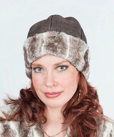 Beanie Hat, Structured - Origin in Java Upholstery with Luxury Faux Fur in Birch  (Only One Medium with Birch Left!)