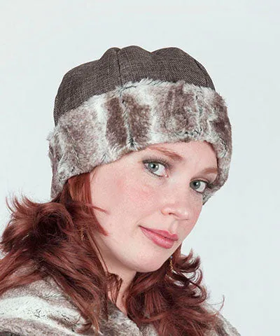 Beanie Hat, Structured - Origin in Java Upholstery with Luxury Faux Fur in Birch  (Only One Medium with Birch Left!)