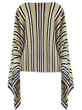 Beige Black & White Striped Lightweight Poncho Top