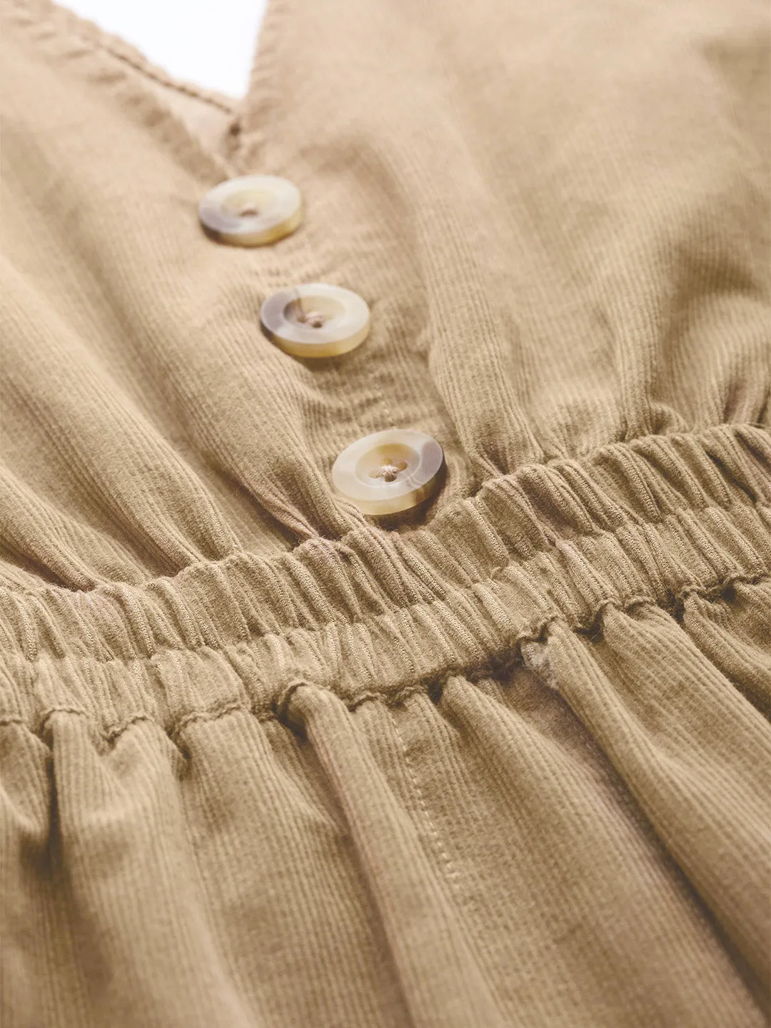 Beige Corduroy Buttoned Dungaree