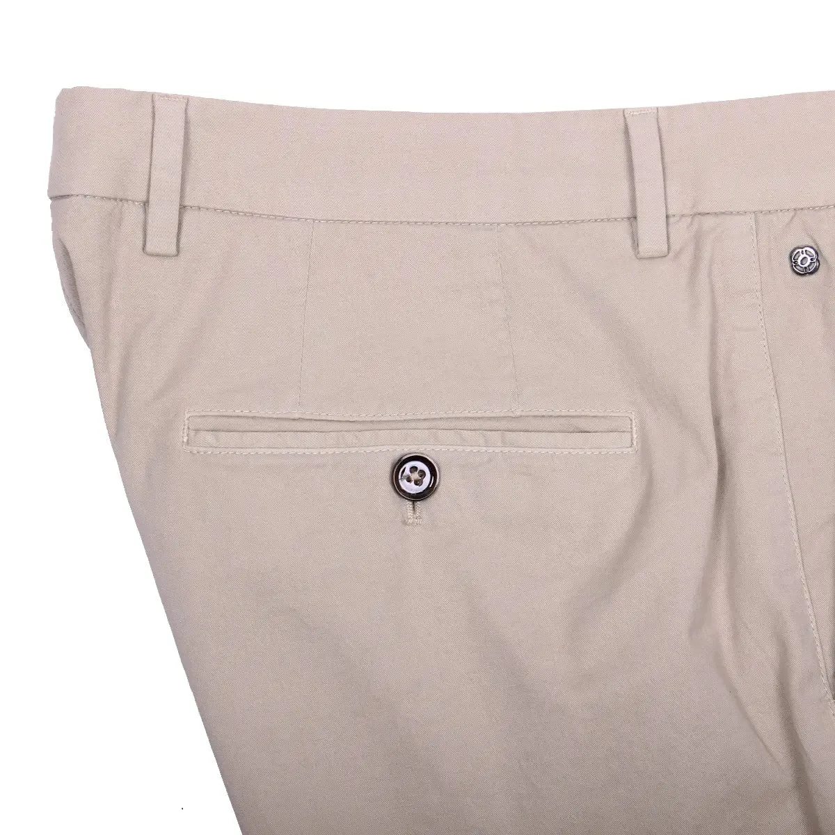 Beige Cotton Stretch Slim Fit Chino Shorts