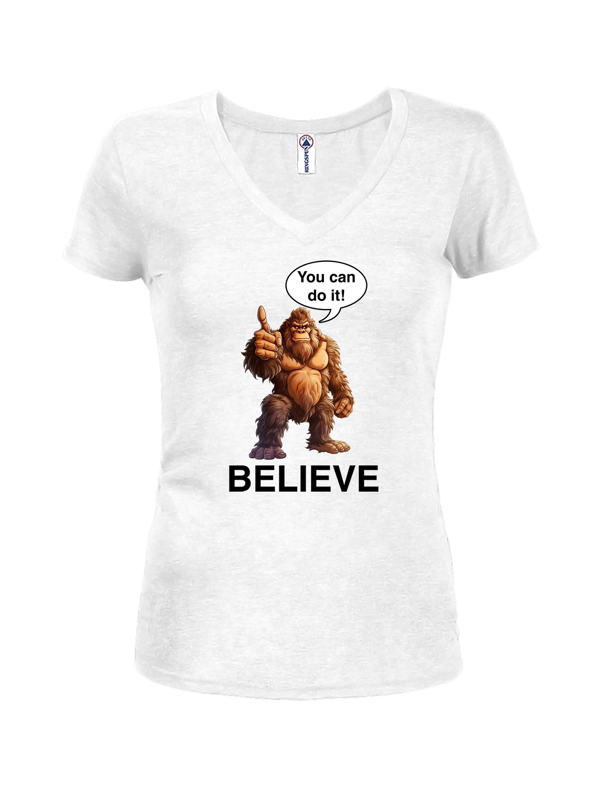 Bigfoot Believe Juniors V Neck T-Shirt