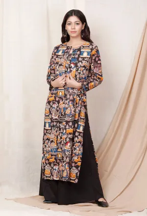 Black Block Printed Kalamkari Cape