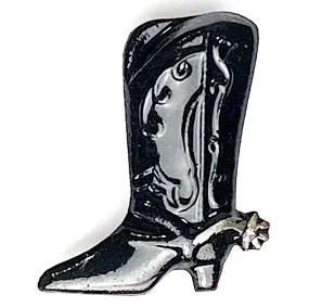 Black Boot Shiny Metal Button, Hand Painted, Shank Back, USA, 3/4"