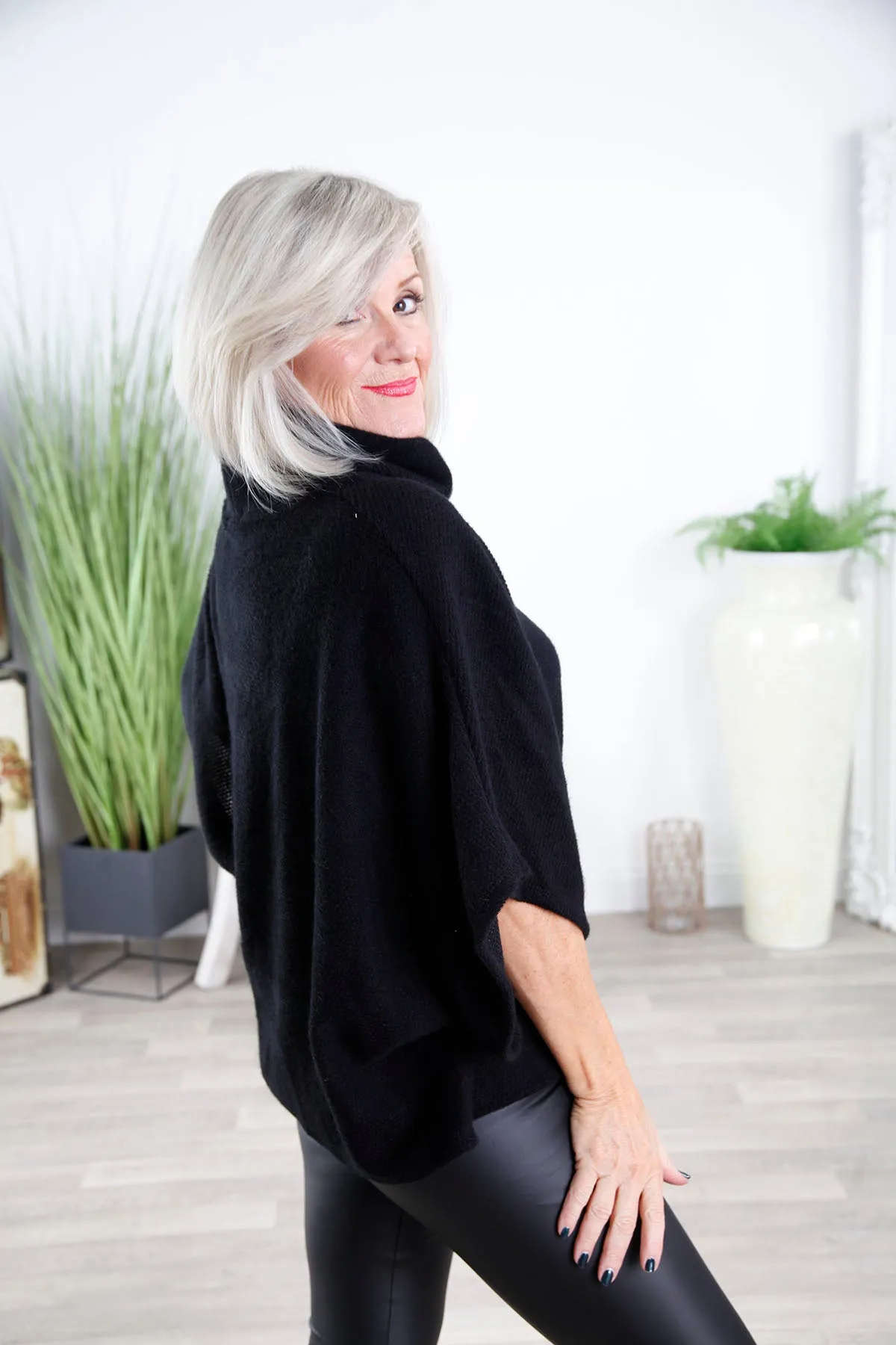 Black Cowl Poncho Top