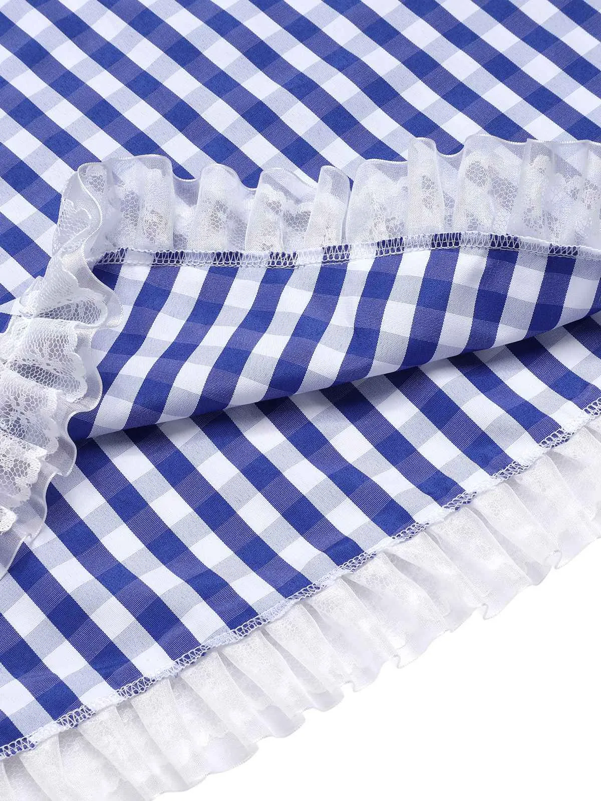 Blue & White 1950s Lace Patchwork Plaid Skirt