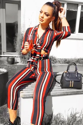 Blue and Orange Striped Cut Out Jumpsuit - Verity