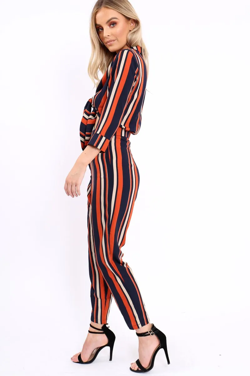 Blue and Orange Striped Cut Out Jumpsuit - Verity