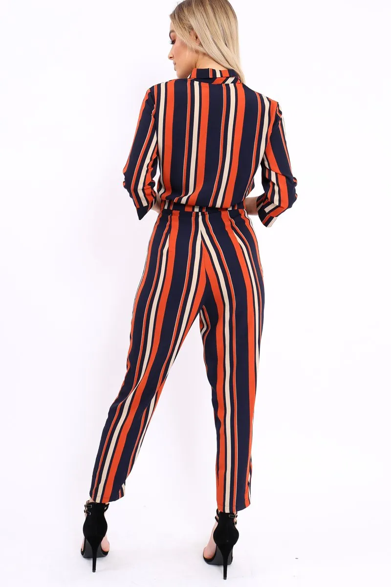 Blue and Orange Striped Cut Out Jumpsuit - Verity