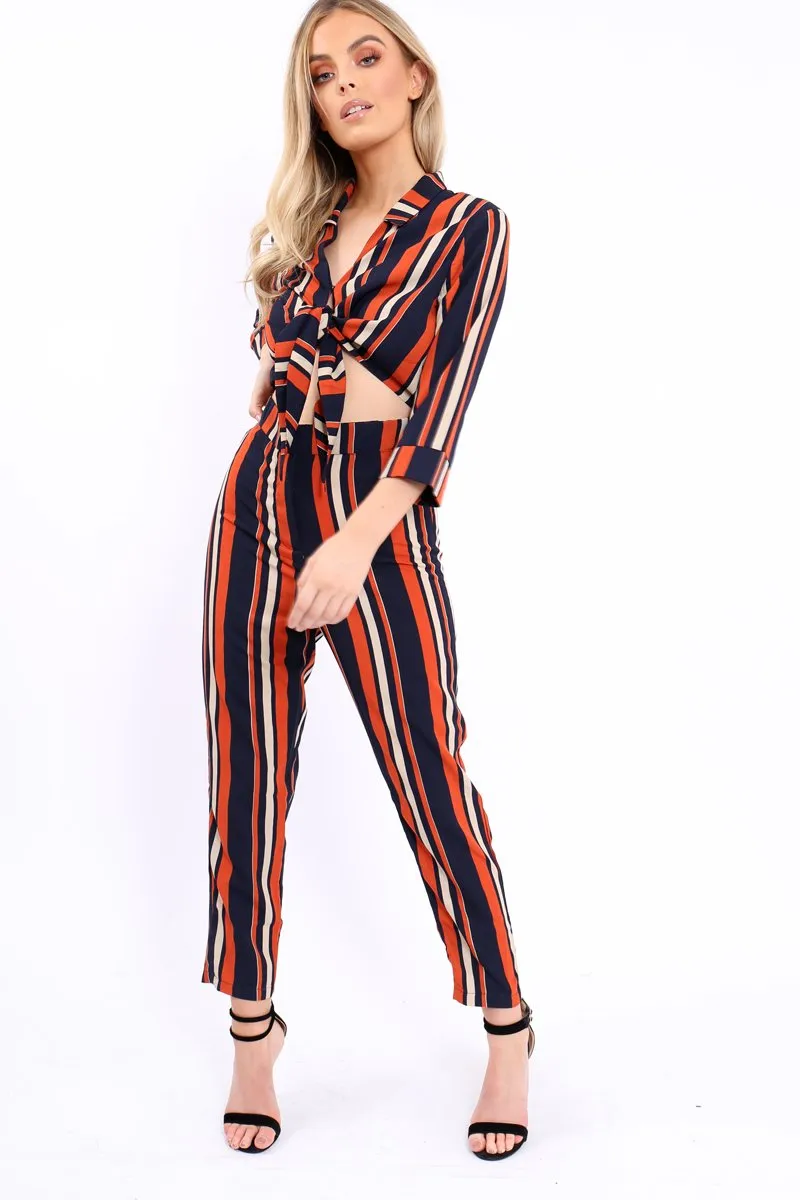 Blue and Orange Striped Cut Out Jumpsuit - Verity