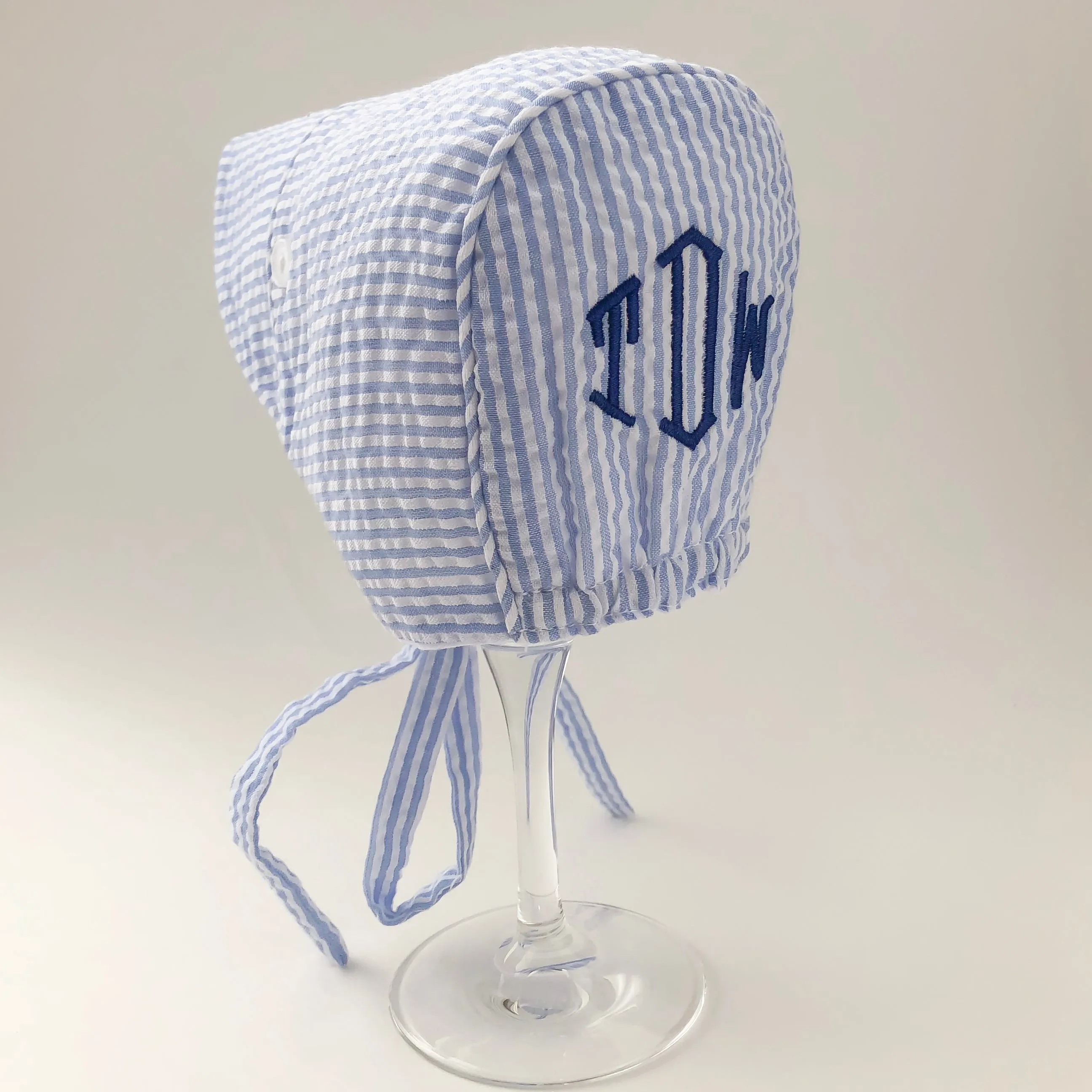 Blue and White Easter Bonnet for Baby Boy, Monogram Optional Infant Easter Hat, Newborn Sun Bonnet Summer Hat