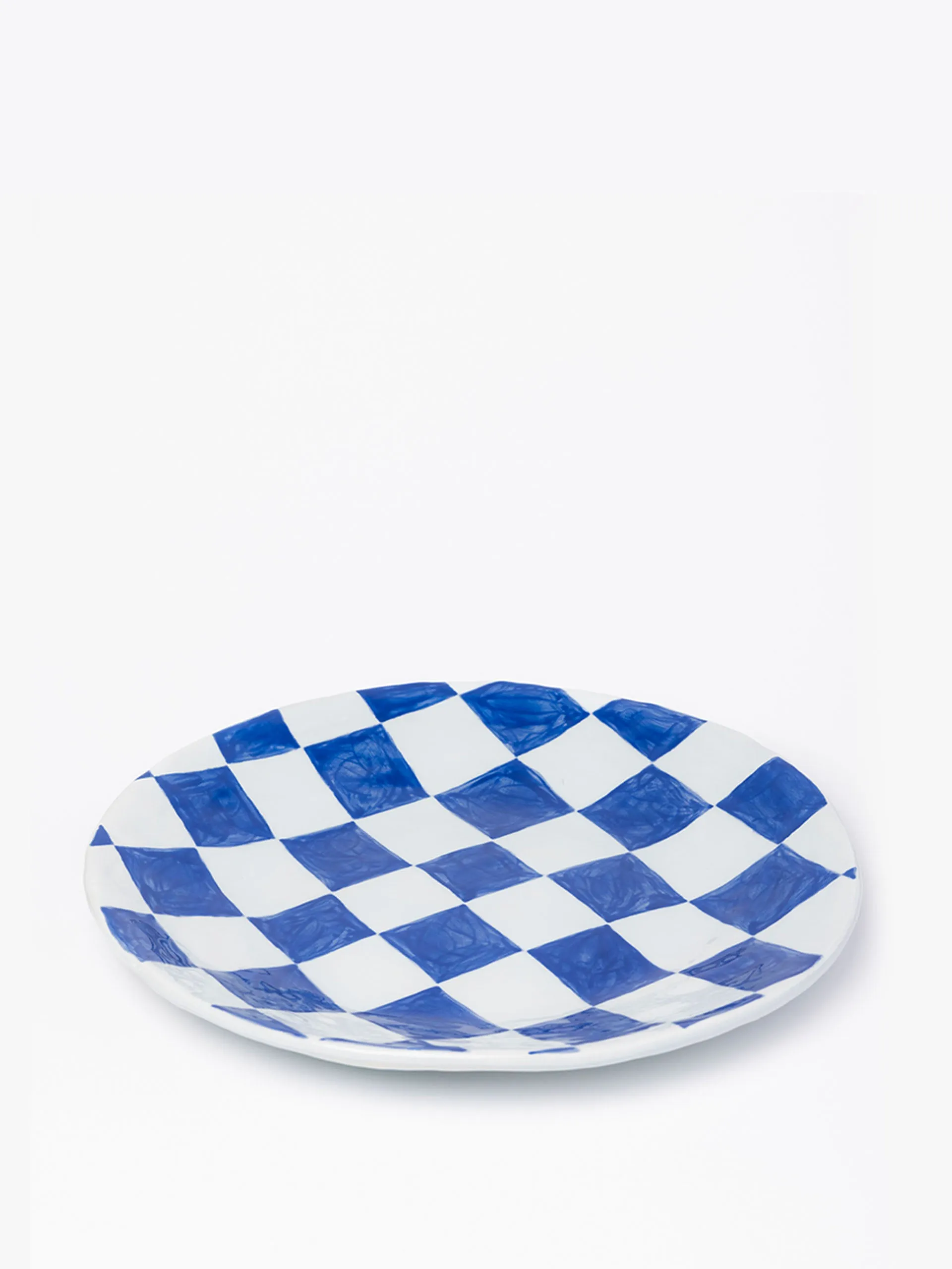 Blue check ceramic plate