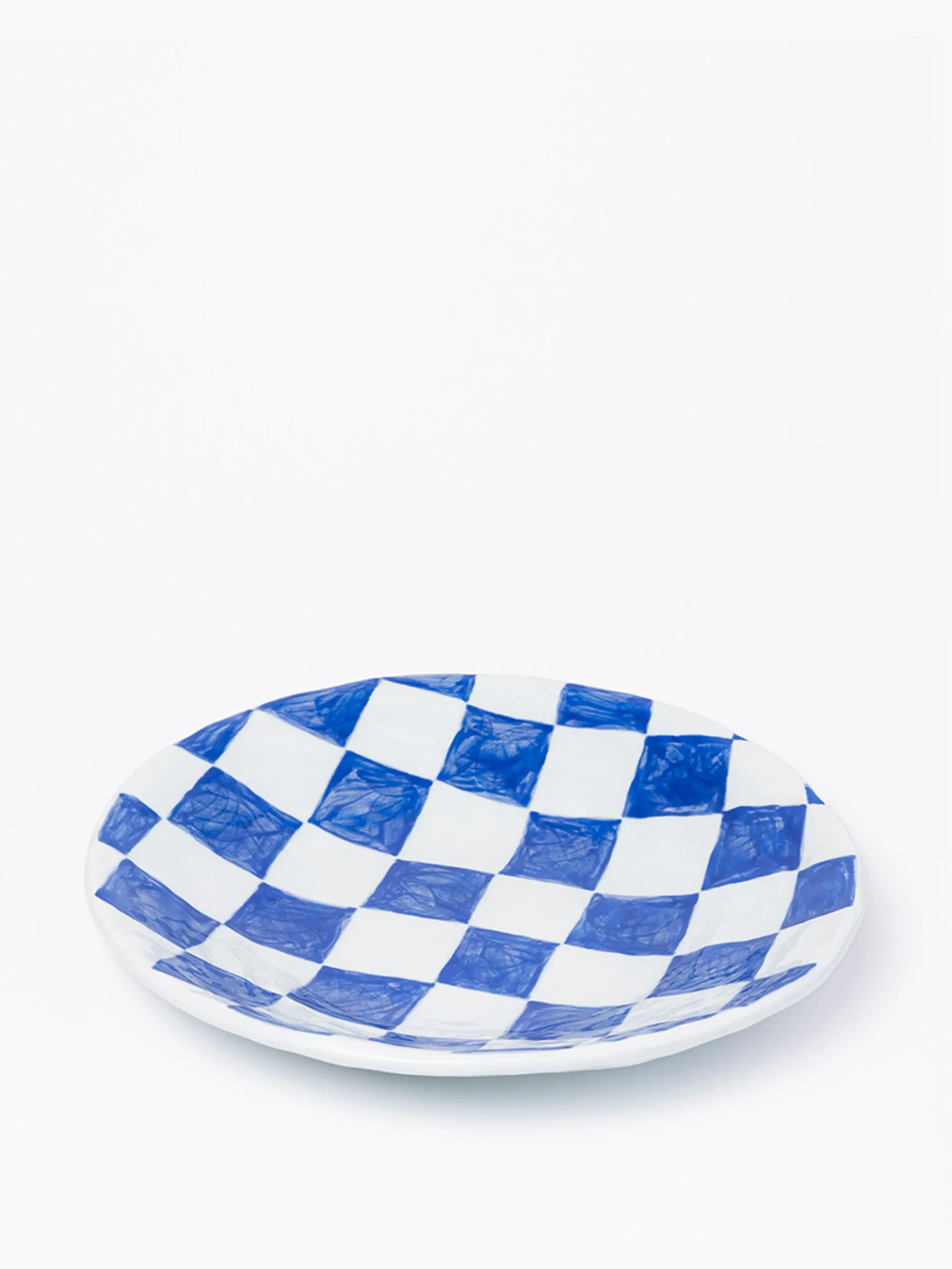 Blue check ceramic plate