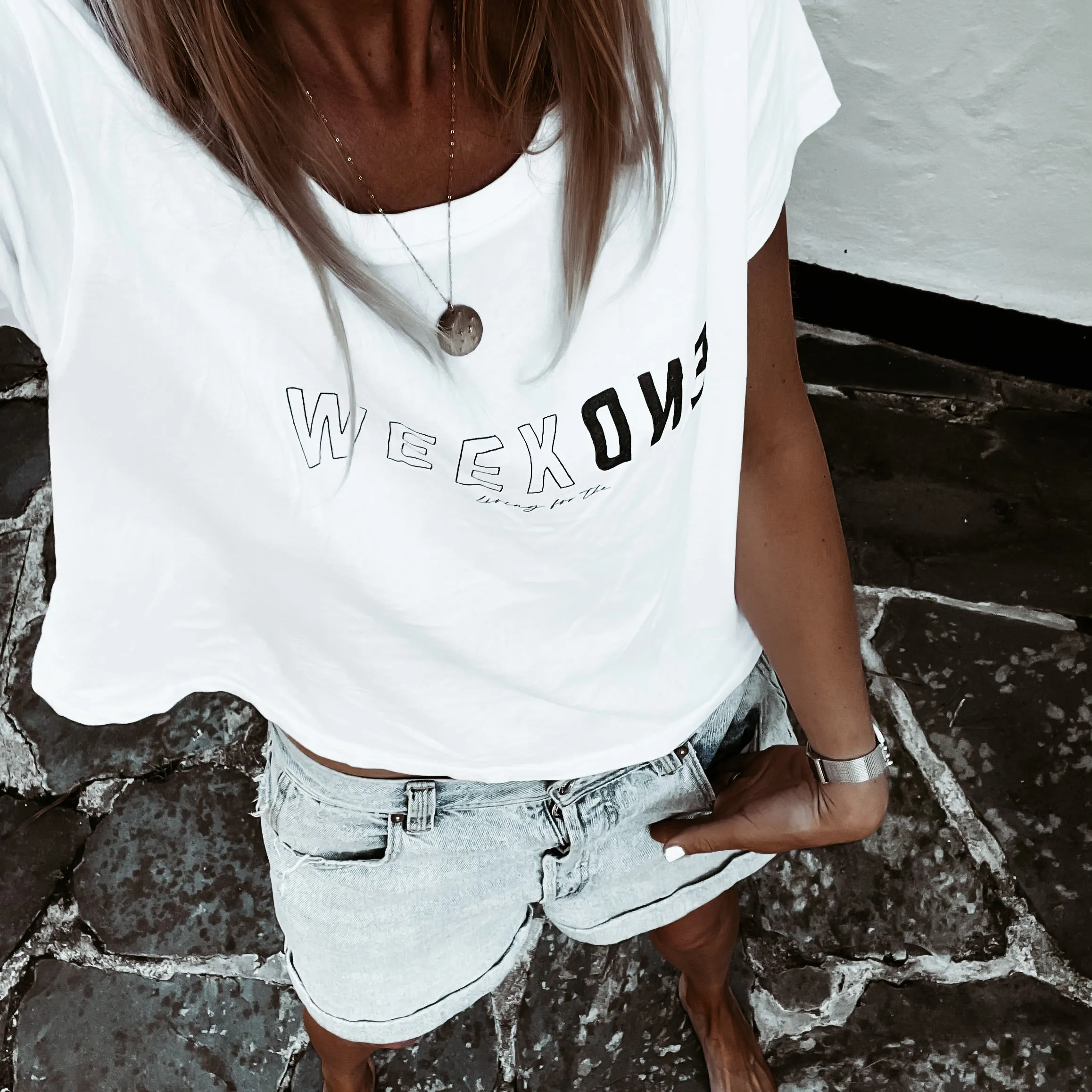 Boxy white WEEKEND  tee