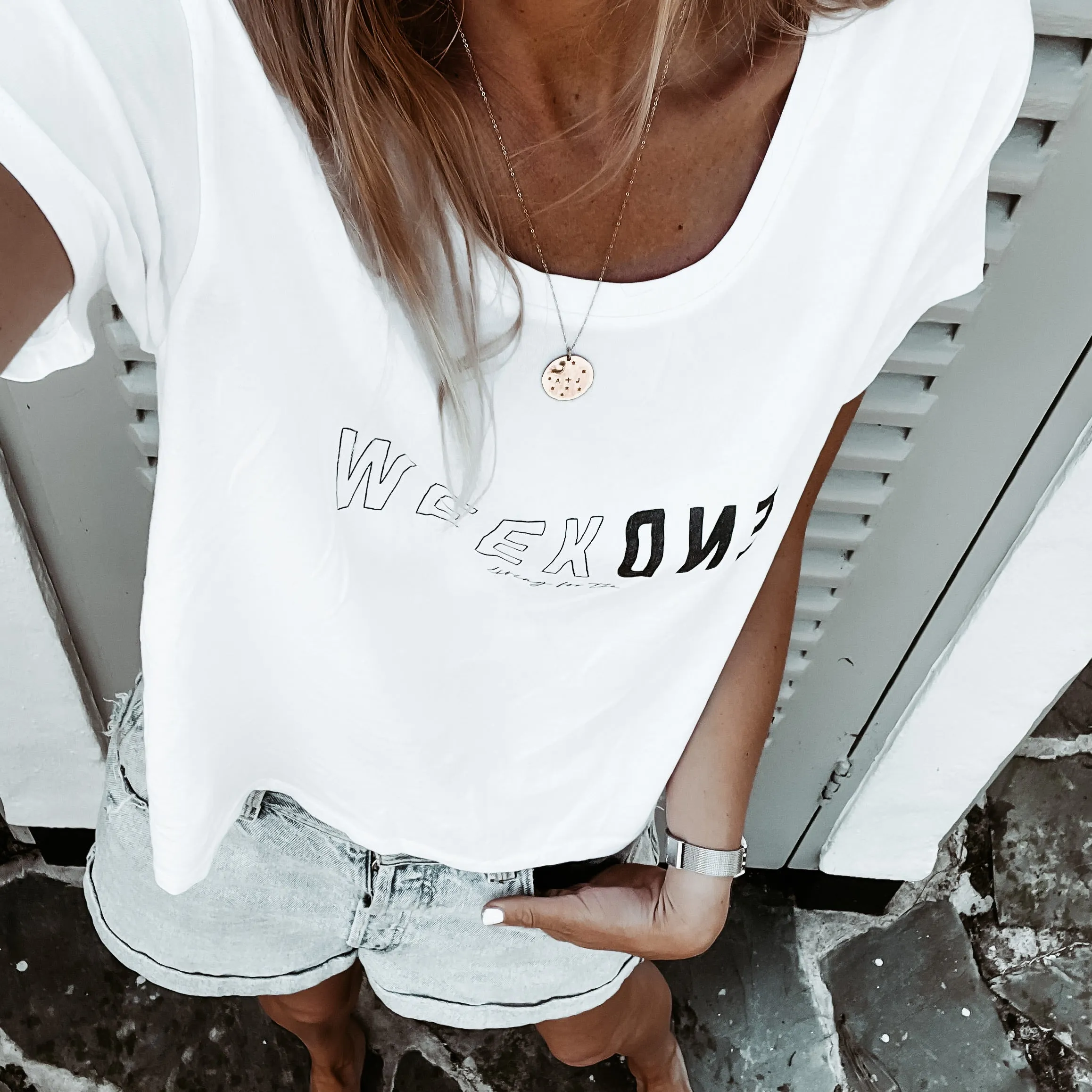 Boxy white WEEKEND  tee