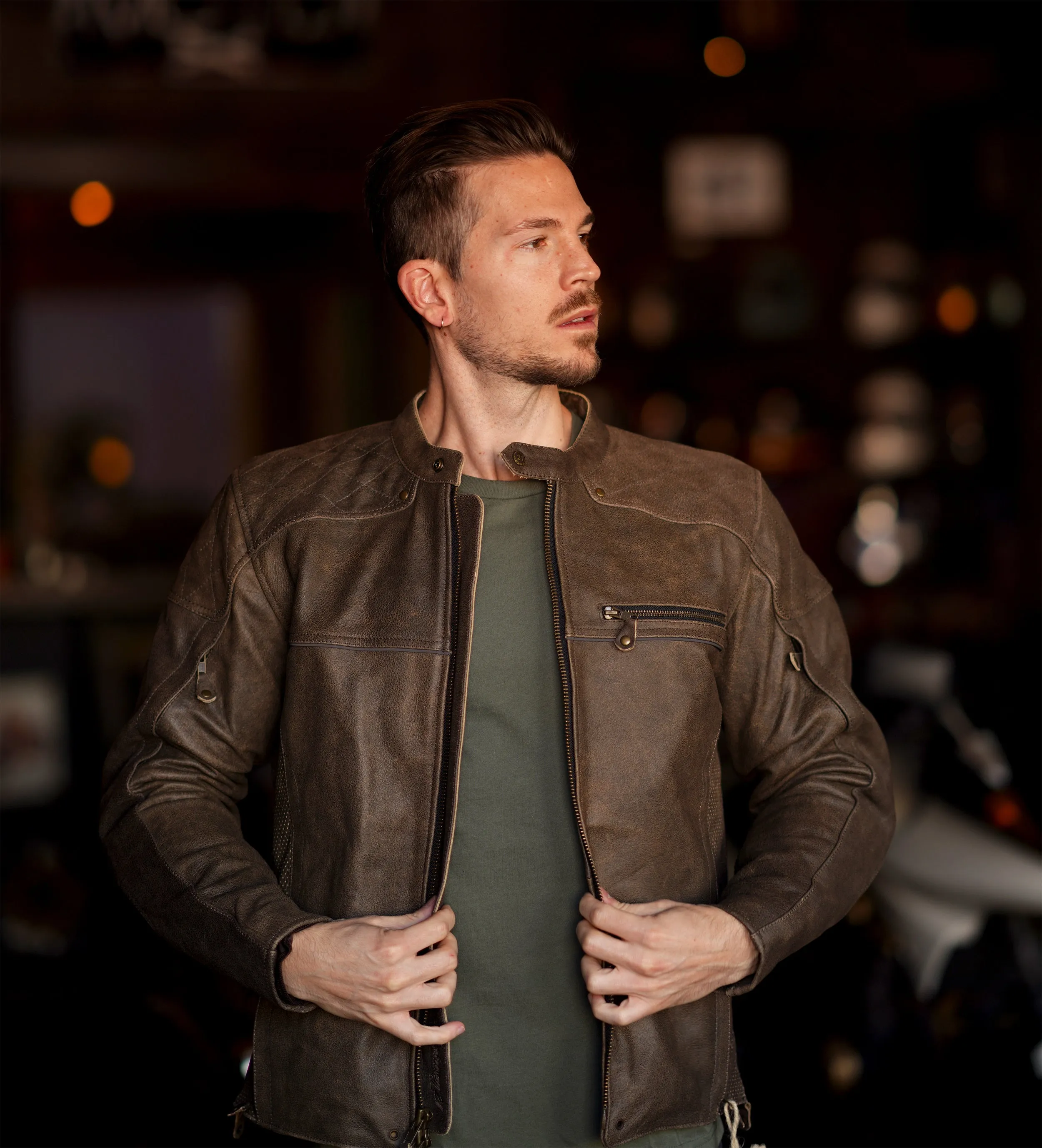 Brown Leather Gasser Riding Jacket by Highway 21