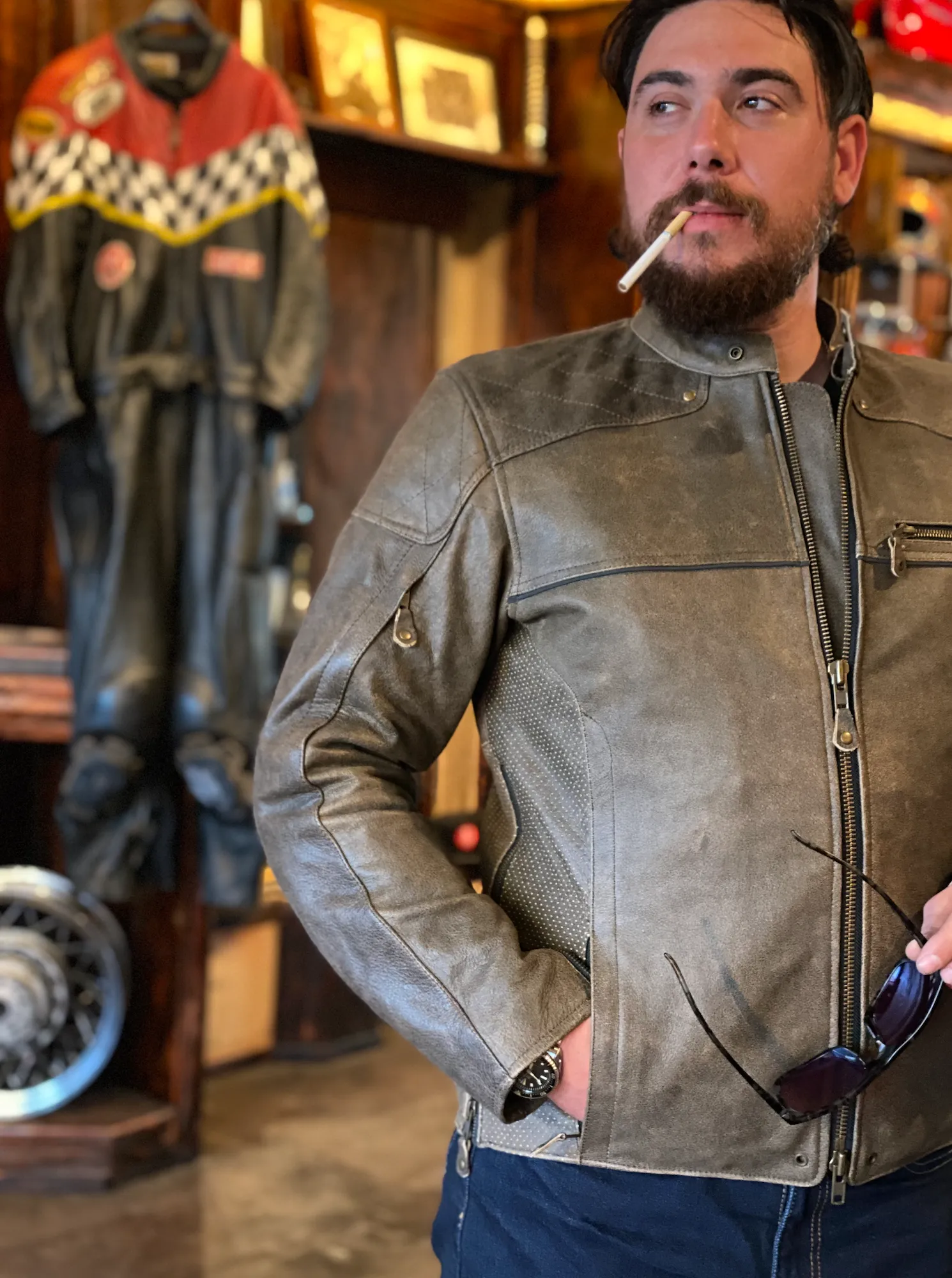 Brown Leather Gasser Riding Jacket by Highway 21