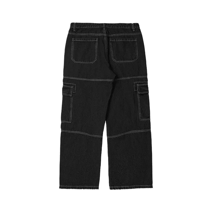 Buxom (Black)Streetwear Unisex Pockets Wide-Legged Straight Cut Denim Jeans