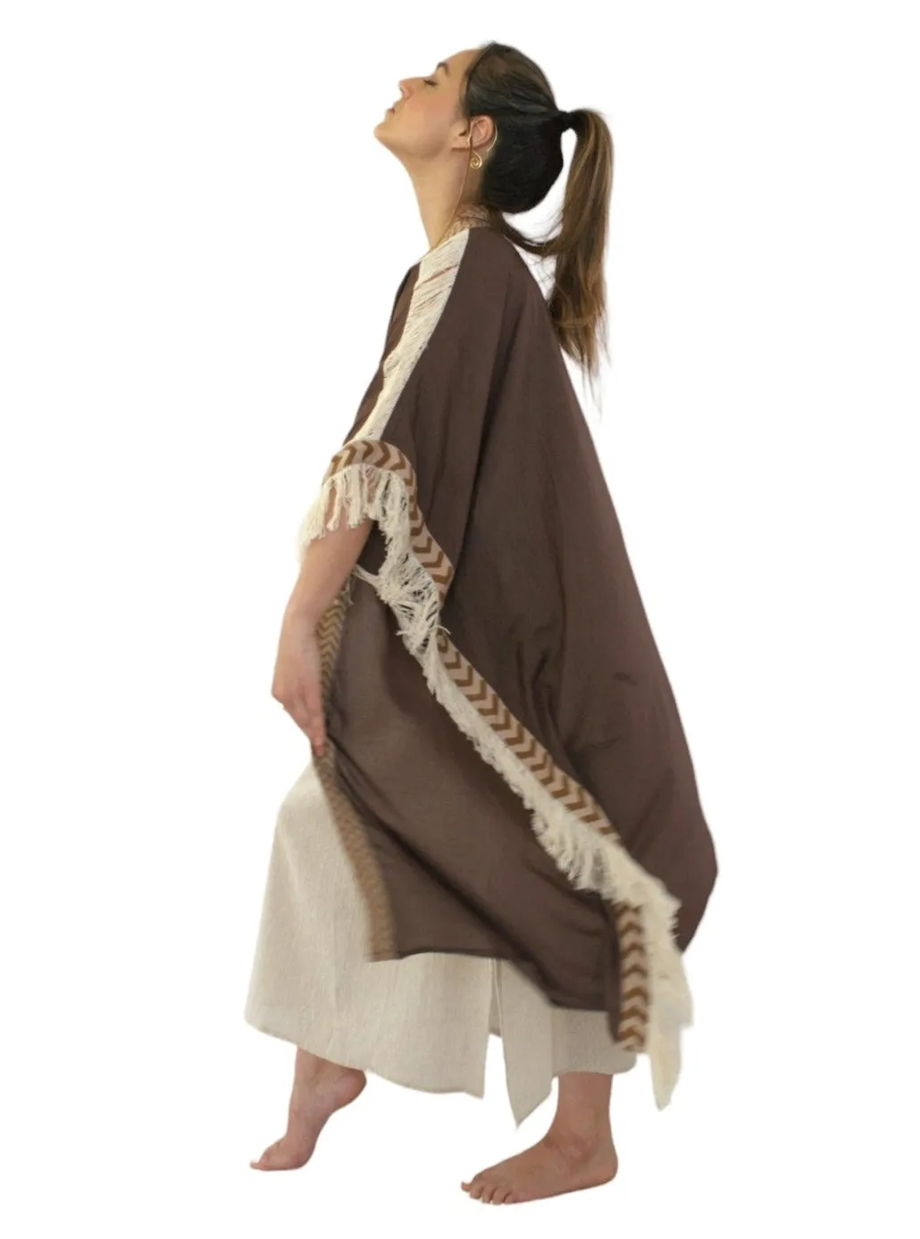 Cacao Closed-Back Fringe Poncho