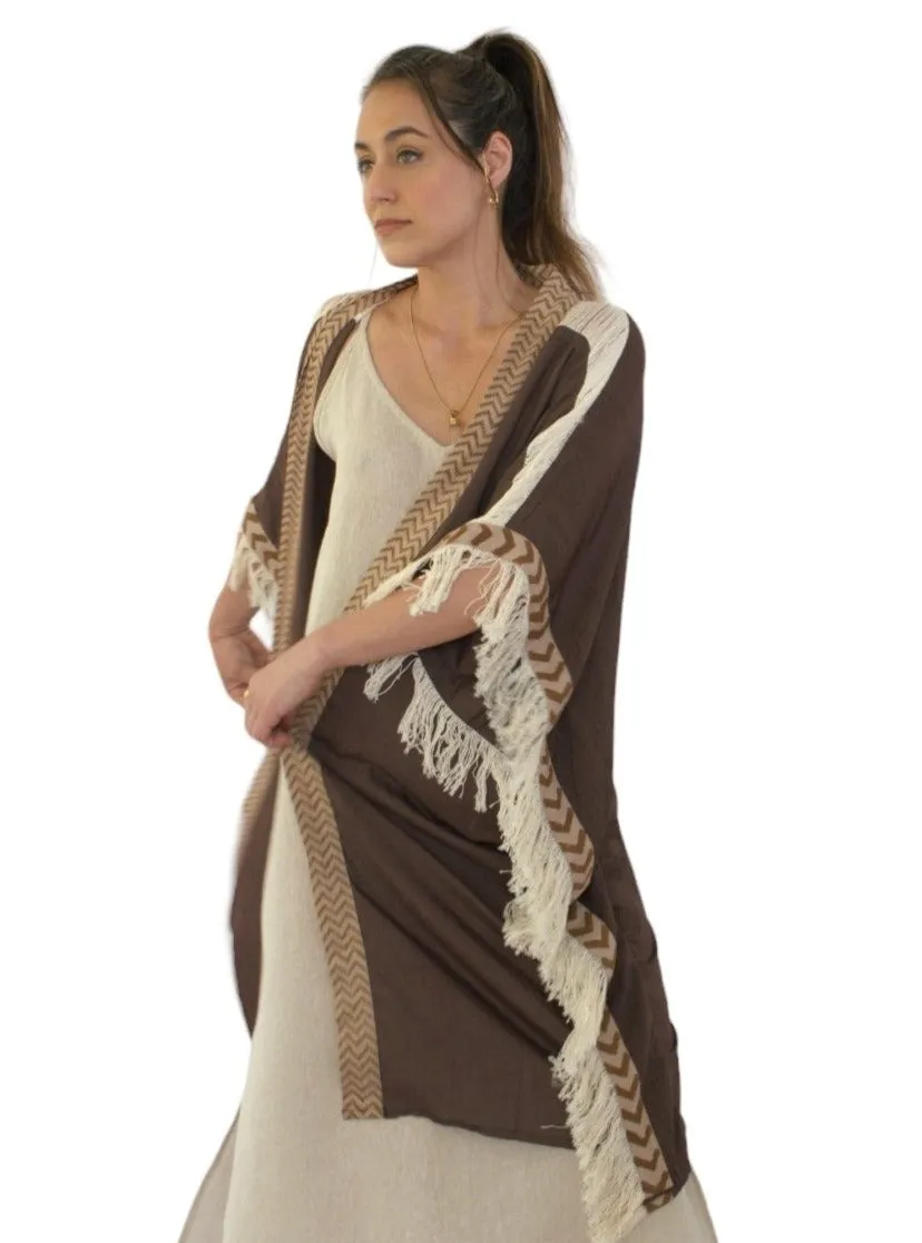 Cacao Closed-Back Fringe Poncho