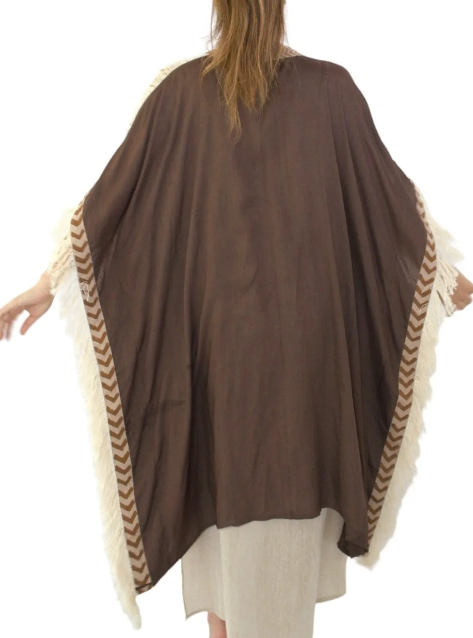 Cacao Closed-Back Fringe Poncho