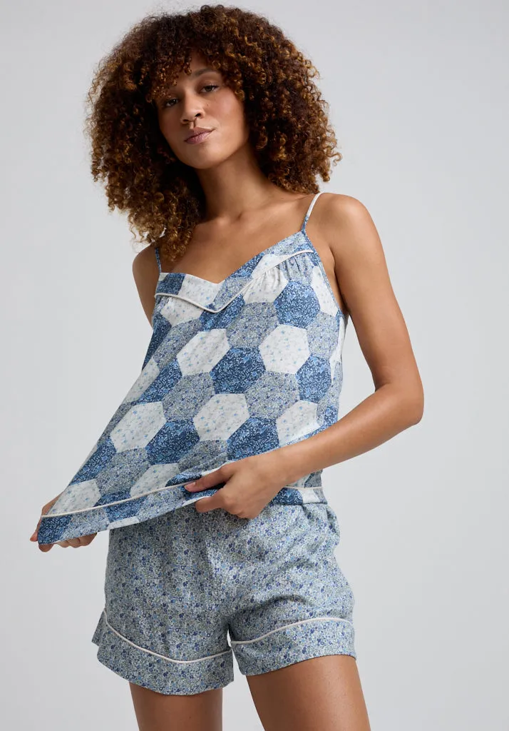 Camilla Cami & Short Aster Patchwork Print Set In Blue