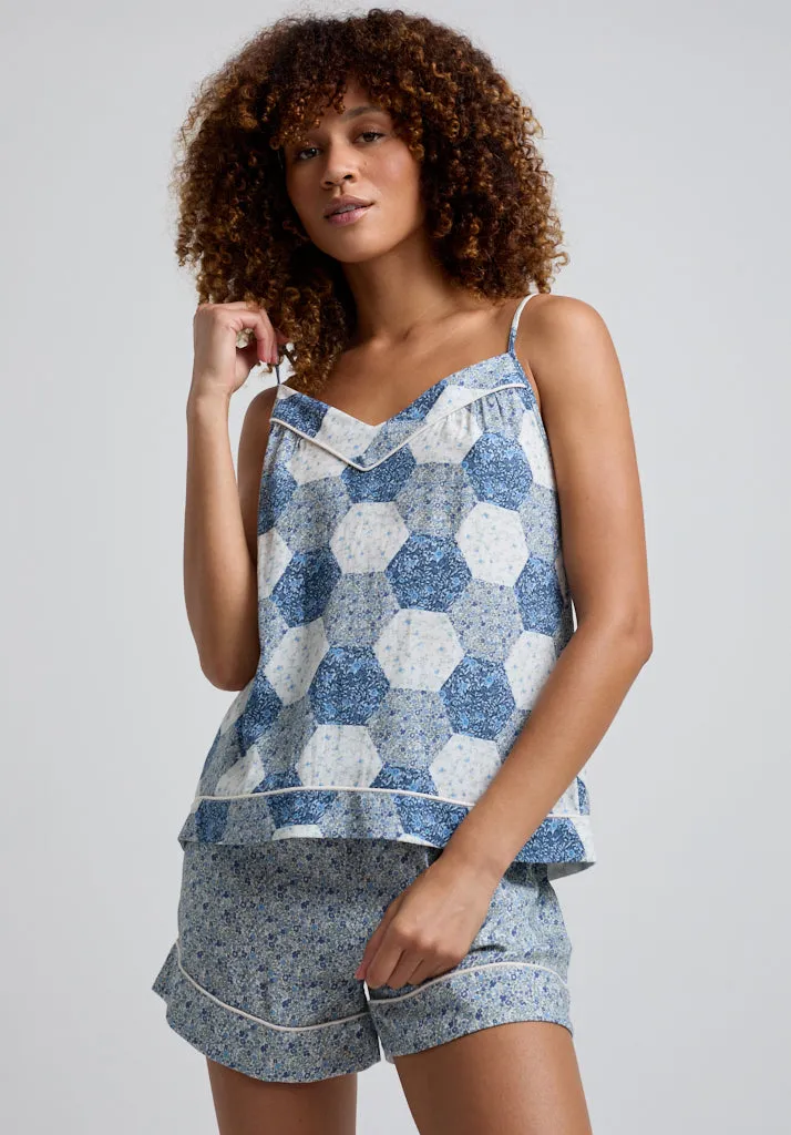 Camilla Cami & Short Aster Patchwork Print Set In Blue