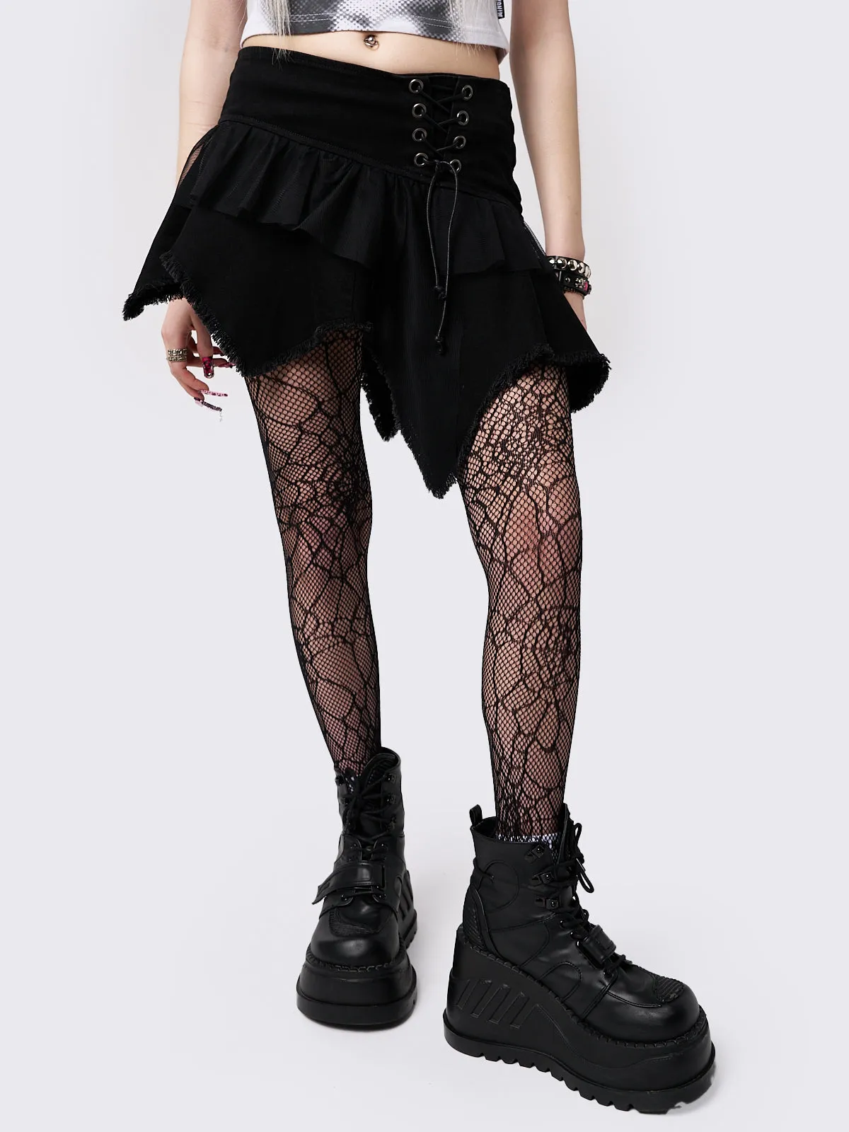 Cassandra Asymmetric Lace Up Mini Skirt