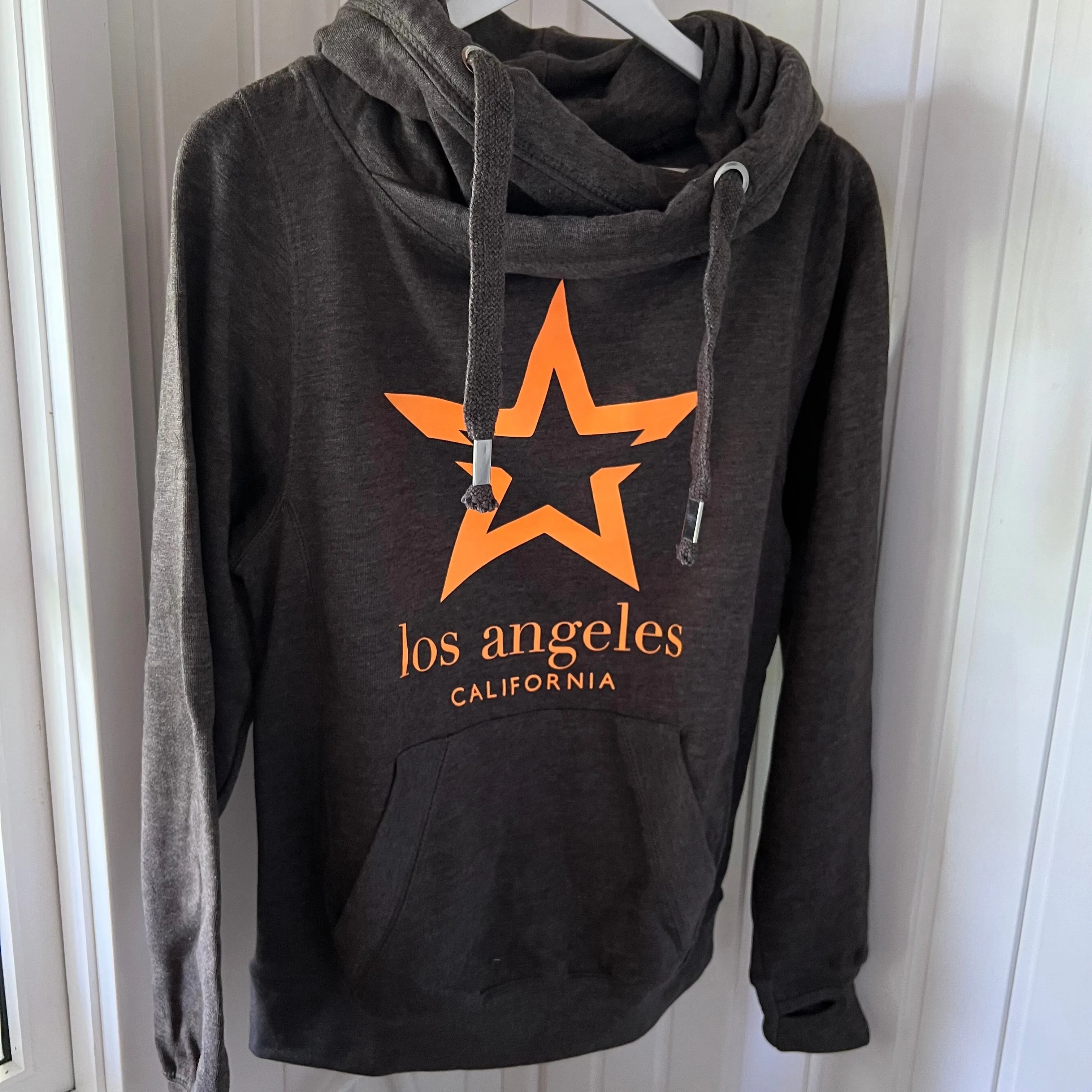 Charcoal & neon orange LA star crossover neck hoody *boyfriend fit* *new*