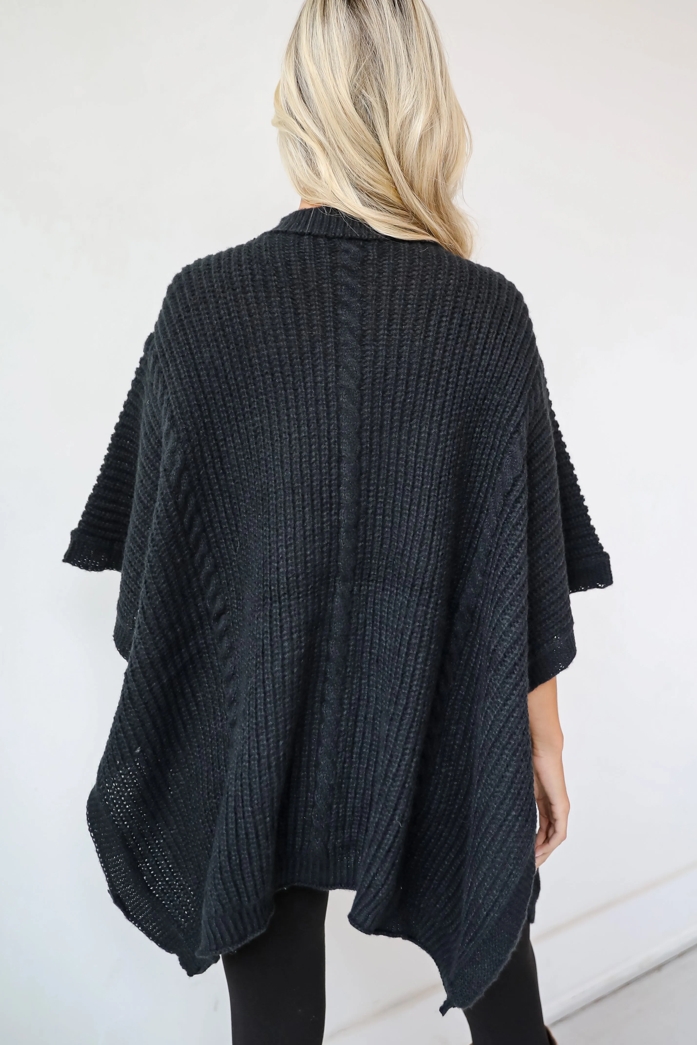 Chic Warmth Black Knit Poncho - DOORBUSTER